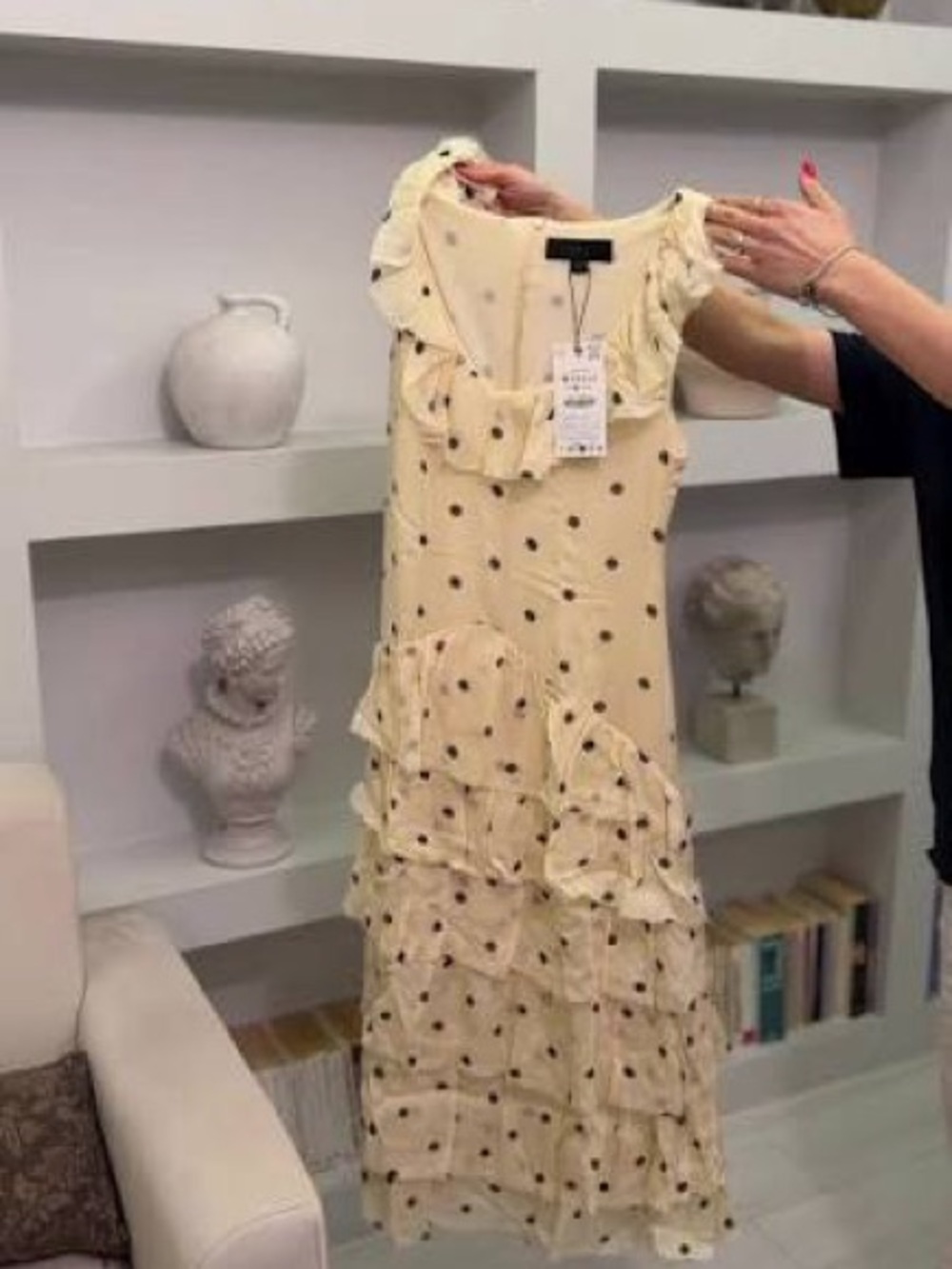 ZARA Cream Maxi Dress with Black Polka Dots - Picture 5 of 6